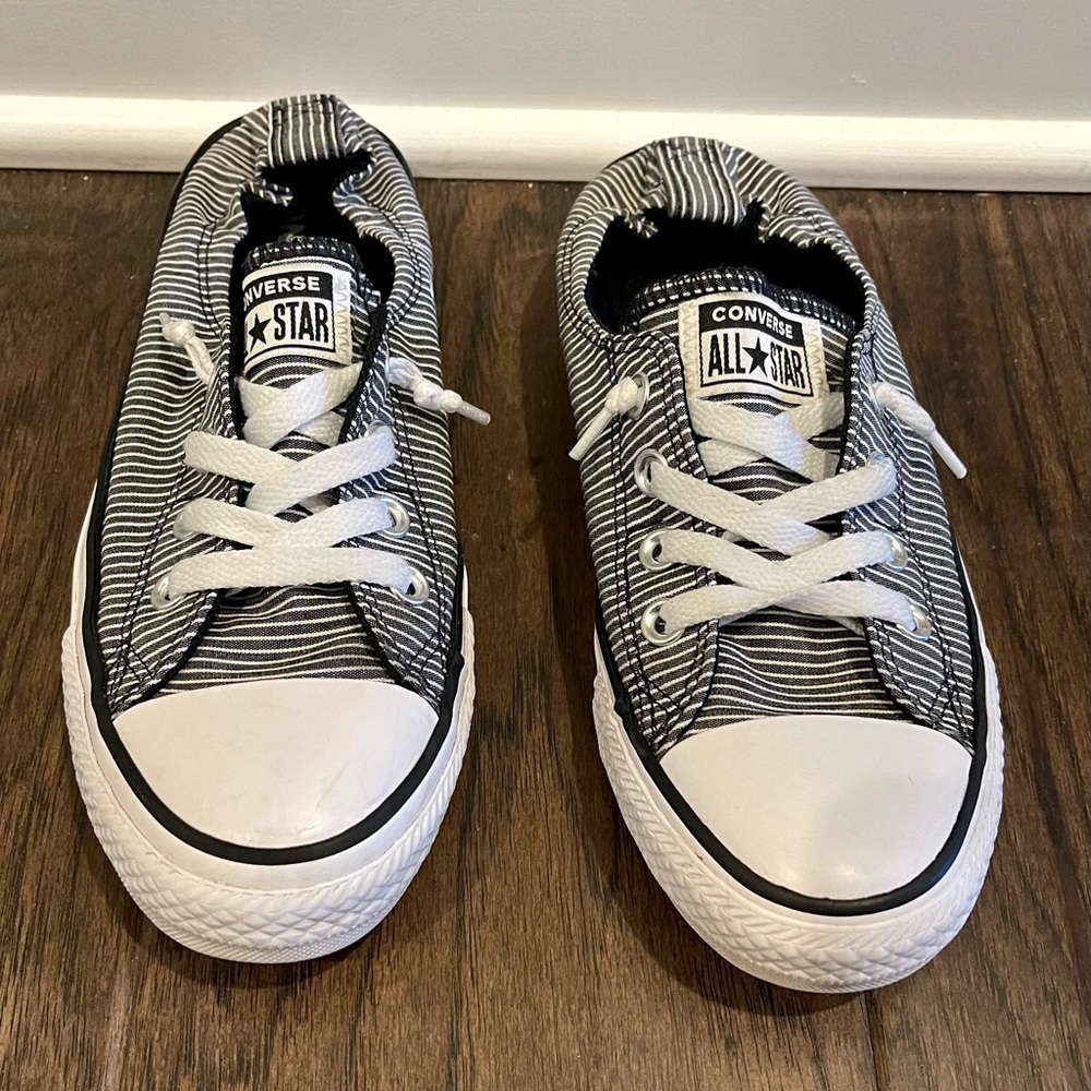 Women’s black and white striped converse - size 8